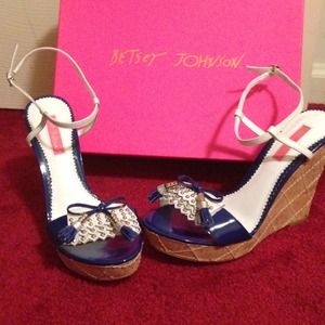 Betsey Johnson Honest Cork Wedge patent leather