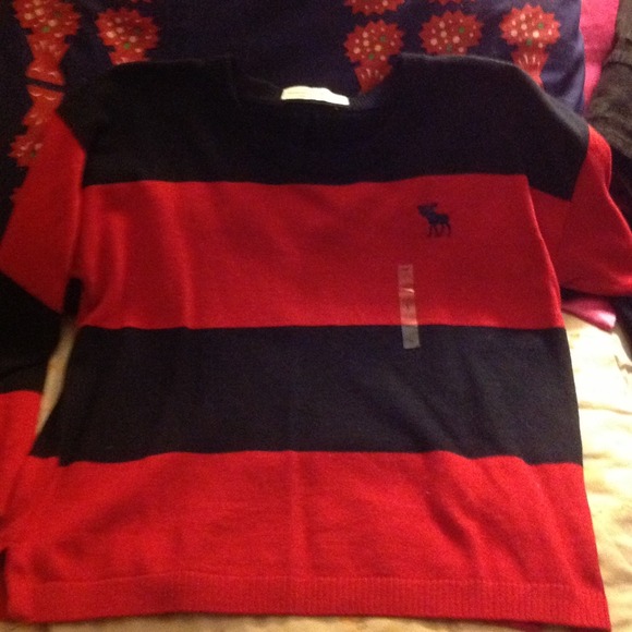 Red and navy ribboned Abercrombie sweater - Picture 1 of 2