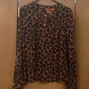 Tory Burch Animal Print Silk Blouse