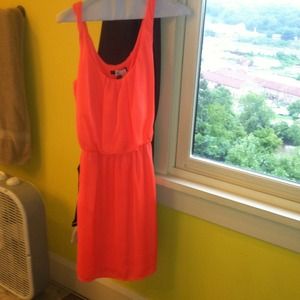 BRIGHT ORANGE DRESS WITH BLACK BELT