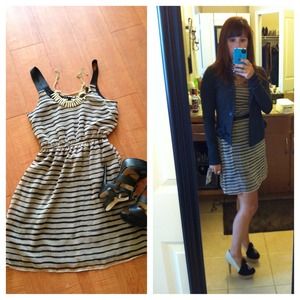 BUNDLE Cream and black stripped dress + heart top