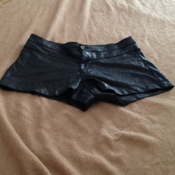 Lily white black leather shorts