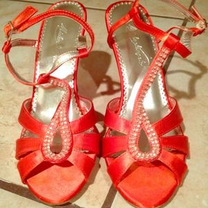 Reduced High Heel Wedge Sandal with beaded T-strap