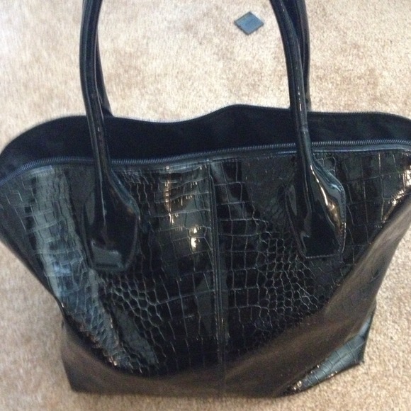 Black snake skin tote bag