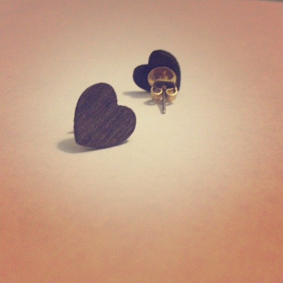 Wooden Heart Stud Earrings
