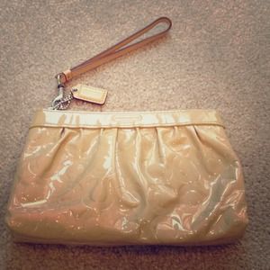 SOLD Beige Coach Patent Leather Embossed Wristlet