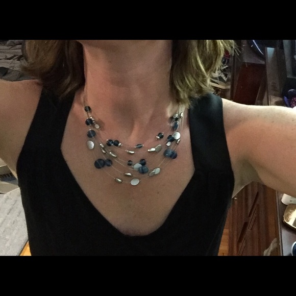 Necklace with blue, green and silver accents