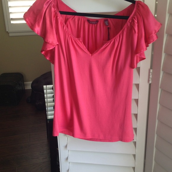 Gorgeous Ted baker ruffle sleeve top in pink.