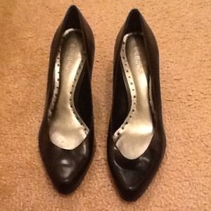 Black leather BCBGirls high heels