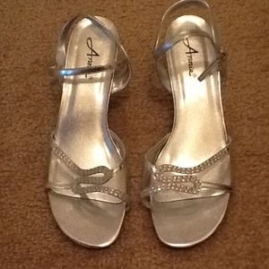 Silver and rhinestone studded high heels