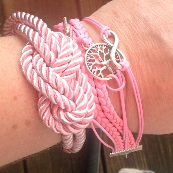 Pink Rope gem ring n bracelet floral necklace