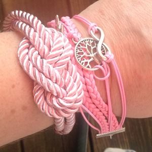 Pink Rope gem ring n bracelet floral necklace