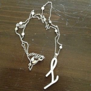 Rhinestone silver L necklace