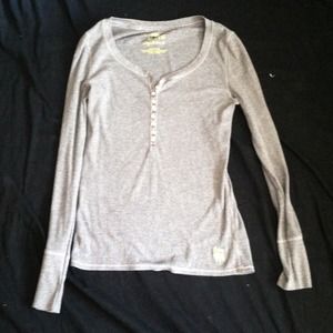 Gray button down long sleeve top