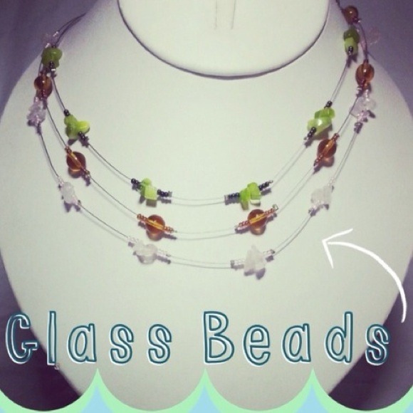 Pink, Green, & BrownnGlass Bead Necklace 💕
