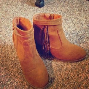 Brown fringe ankle boots worn once