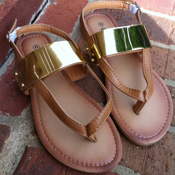 Tan and Gold Strappy Sandals