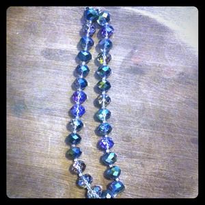 Crystal beaded necklace w iridescent beads 16 inch