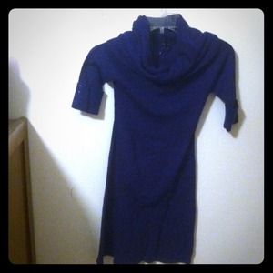 Gathered neck sweater mini dress
