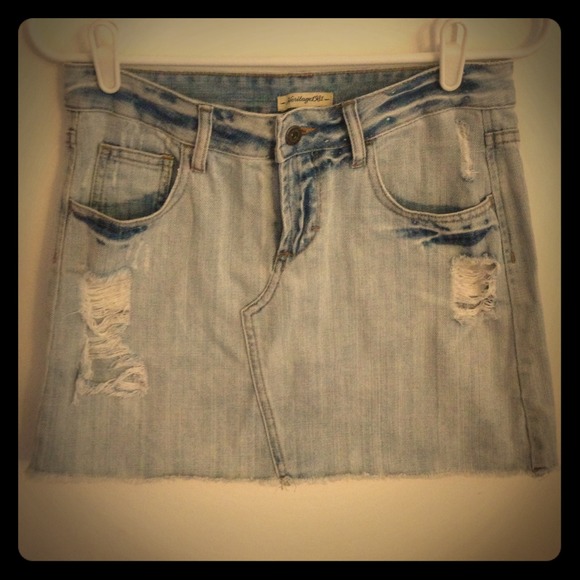 Light Denim Jean Skirt Distressed Heritage 1981