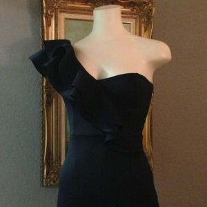 Reserved - Ruffled One Shoulder Navy Blue Dress