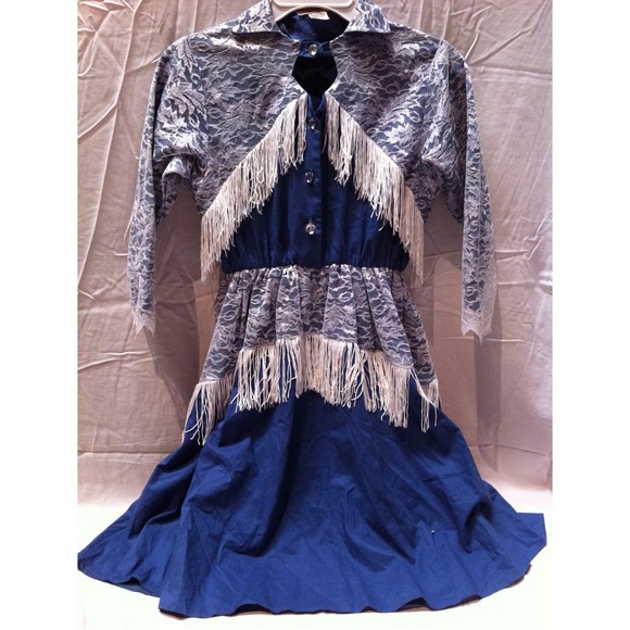 Southern/Cowgirl Blue collar dress w/lace & fringe