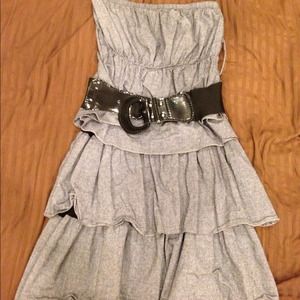5-7-9 Grey Ruffled strapless dress with black belt