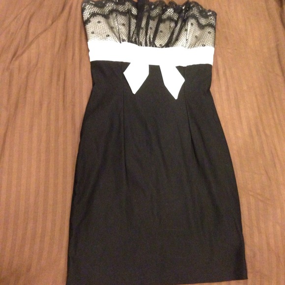 Black and White Strapless dress with lace
