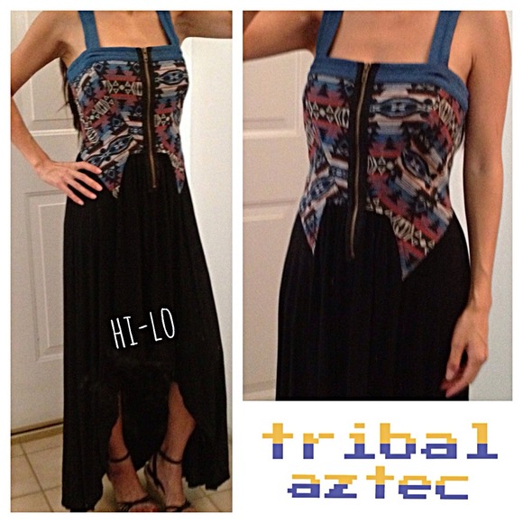 High-low tribal print dress & heart necklace!