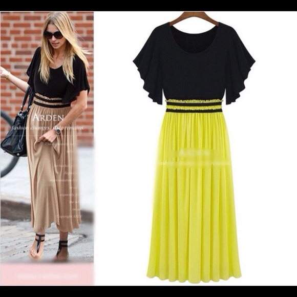 Dresses & Skirts - 🔥🔥New high waist black/yellow maxi dress S