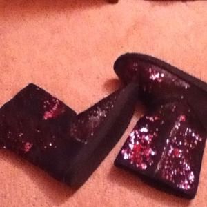 Pink and black sparkly boots