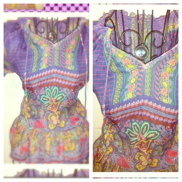 ⬇️💜Purple sheer print sexy top💜