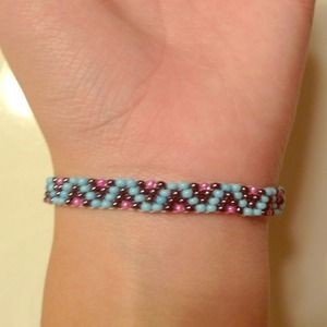 Blue, pink and black beaded Bracelet.