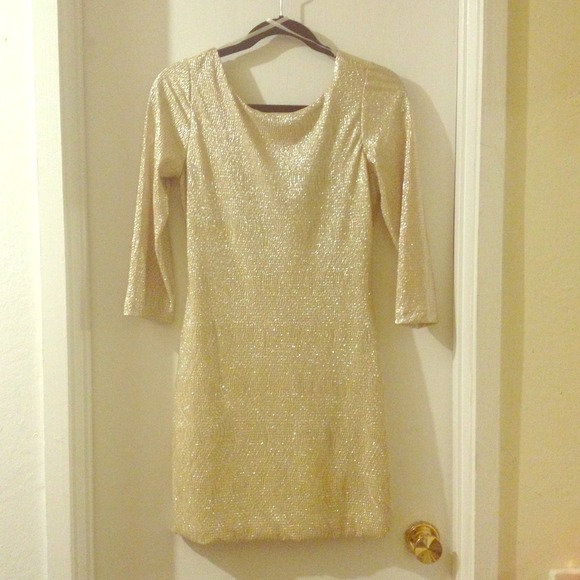 Ruby Rox Three-quarter Sleeve Gold Mini Dress