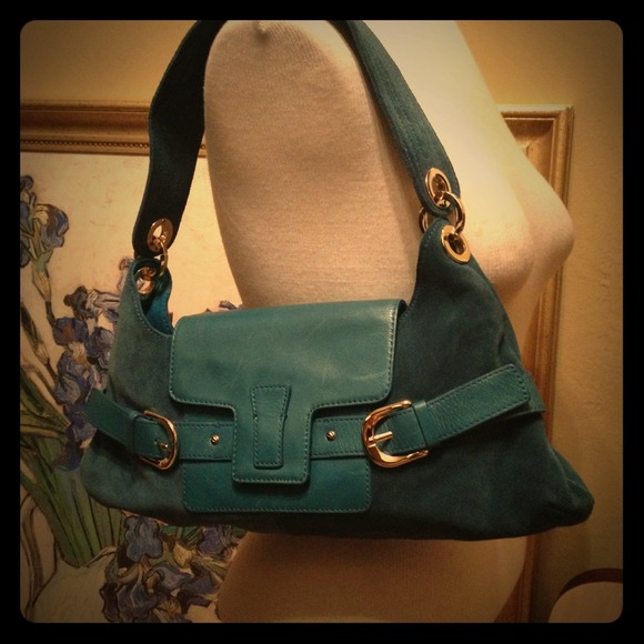 Adorable Suede leather  teal green handbag