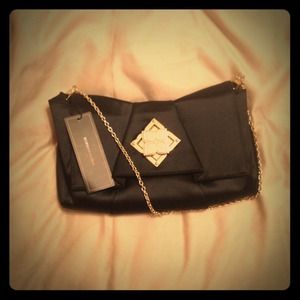 BCBG MAXAZRIA Signature Black Satin Bow Clutch