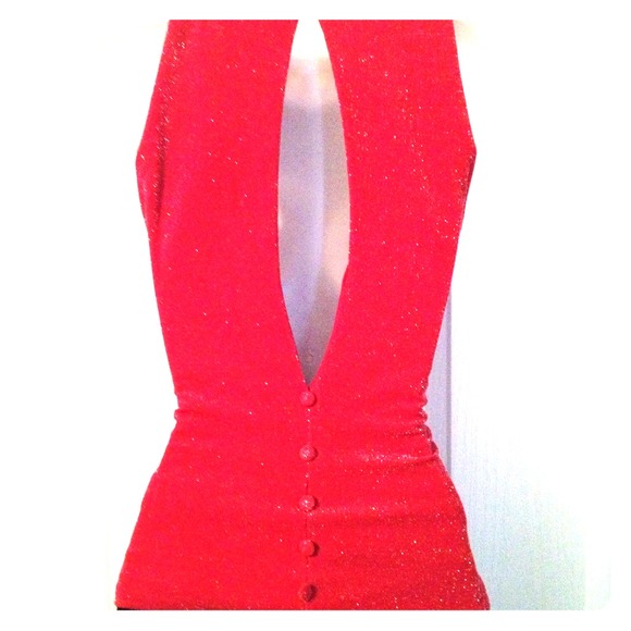 Beautiful Red Glitter Sleeveless Top.Amazing Back!