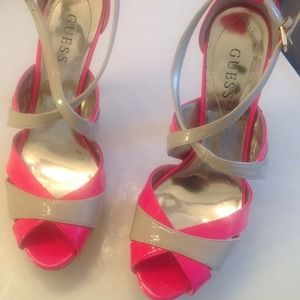 Guess Neon pink/nude strappy heel