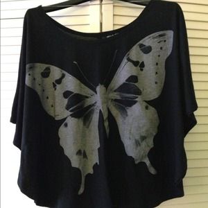 Black top with gray butterfly.