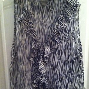 Ann Taylor sleeveless navy zebra ruffled top XL