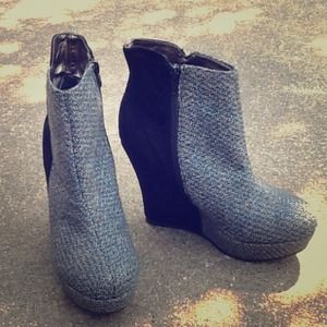 Vegan colorblock wedge ankle boots