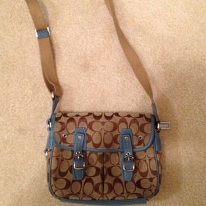 Coach Monogram Blue Leather trim purse