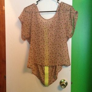 Peach hi lo top with yellow birds