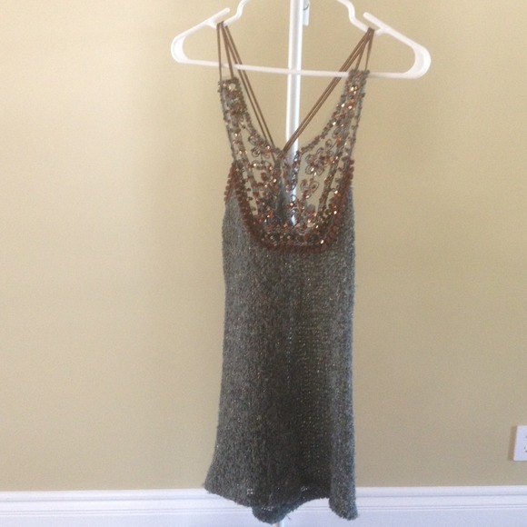 Crochet top with mesh neckline