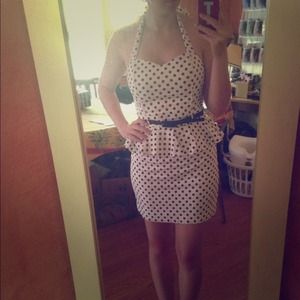 Polka dot peplum belted dress