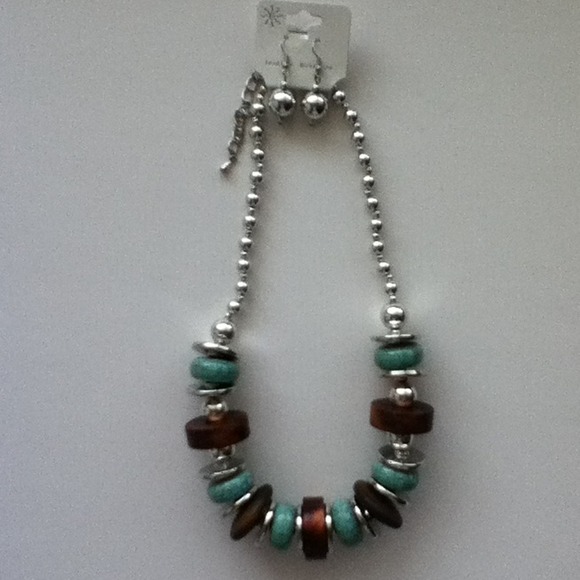 Great Chunky Brown Silver Turquoise toned Set!!! - Picture 1 of 2
