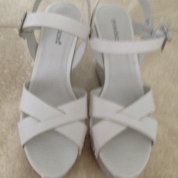 White and silver platform  wedges with studs