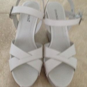 White and silver platform  wedges with studs
