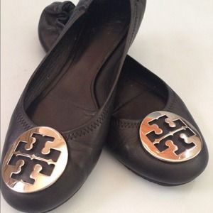 💯% Tory Burch Black 'Reva' Flats Silver Logo❤