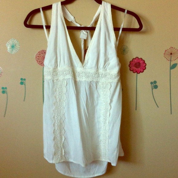 Halter white top with crochette trims!